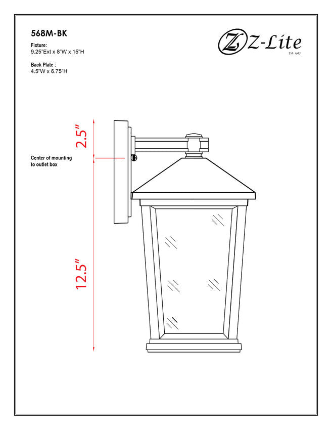 Z-Lite Beacon 568M-BK 2-Light Candelabra Bulb Base Black Aluminum Frame Clear Beveled Glass Shade Outdoor Wall Light