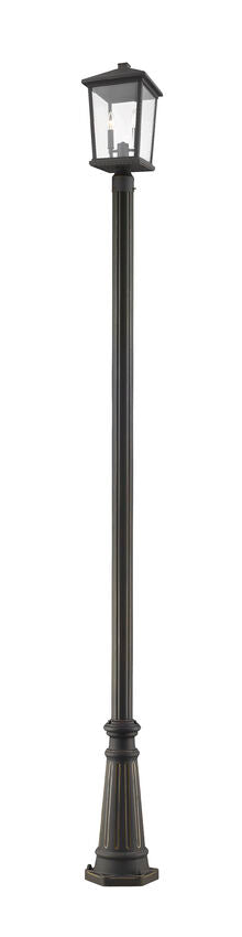 Z-Lite Beacon 568PHBR-519P-ORB 2-Light Candelabra Bulb Base Oil Rubbed Bronze Aluminum Frame Clear Beveled Glass Shade Outdoor Post Mounted Fixture