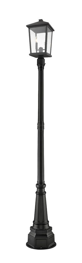 Z-Lite Beacon 568PHBR-564P-BK 2-Light Candelabra Bulb Base Black Aluminum Frame Clear Beveled Glass Shade Outdoor Post Mounted Fixture