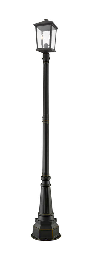 Z-Lite Beacon 568PHBR-564P-ORB 2-Light Candelabra Bulb Base Oil Rubbed Bronze Aluminum Frame Clear Beveled Glass Shade Outdoor Post Mounted Fixture