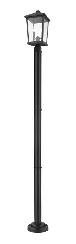 Z-Lite Beacon 568PHBR-567P-BK 2-Light Aluminum Black Frame Clear Beveled Glass Shade Outdoor Post Mounted Fixture