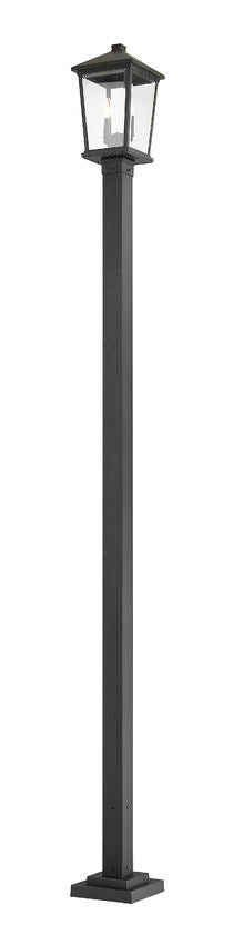 Z-Lite Beacon 568PHBS-536P-BK 2-Light Candelabra Black Aluminum Frame Clear Beveled Glass Shade Outdoor Post Mounted Fixture