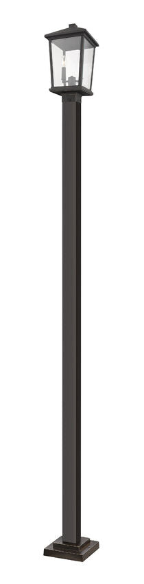 Z-Lite Beacon 568PHBS-536P-ORB 2-Light Candelabra Oil Rubbed Bronze Aluminum Frame Clear Beveled Glass Shade Outdoor Post Mounted Fixture