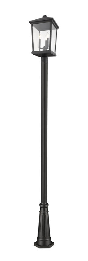 Z-Lite Beacon 568PHXLR-519P-BK 3-Light Candelabra Bulb Base Black Aluminum Frame Clear Beveled Glass Shade Outdoor Post Mounted Fixture