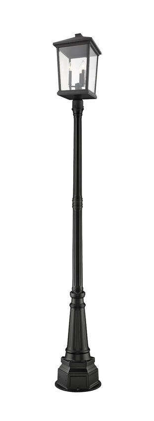 Z-Lite Beacon 568PHXLR-564P-BK 3-Light Candelabra Bulb Base Black Aluminum Frame Clear Beveled Glass Shade Outdoor Post Mounted Fixture