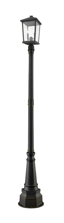Z-Lite Beacon 568PHXLR-564P-ORB 3-Light Candelabra Oil Rubbed Bronze Aluminum Frame Clear Beveled Glass Shade Outdoor Post Mounted Fixture