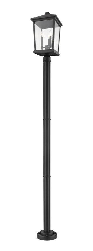 Z-Lite Beacon 568PHXLR-567P-BK 3-Light Candelabra Bulb Base Black Aluminum Frame Clear Beveled Glass Shade Outdoor Post Mounted Fixture