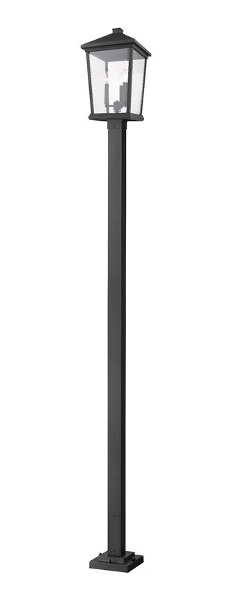 Z-Lite Beacon 568PHXLS-536P-BK 3-Light Candelabra Black Aluminum Frame Clear Beveled Glass Shade Outdoor Post Mounted Fixture