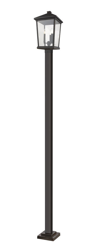 Z-Lite Beacon 568PHXLS-536P-ORB 3-Light Candelabra Oil Rubbed Bronze Aluminum Frame Clear Beveled Glass Shade Outdoor Post Mounted Fixture