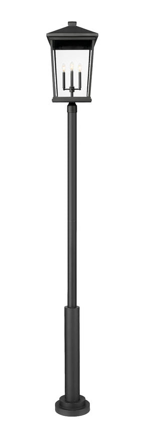 Z-Lite Beacon 568PHXXLR-5010P-BK 4-Light Candelabra Bulb Base Black Aluminum Frame Clear Beveled Glass Shade Outdoor Post Mounted Fixture