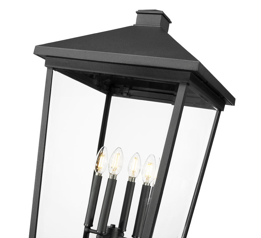 Z-Lite Beacon 568PHXXLR-5010P-BK 4-Light Candelabra Bulb Base Black Aluminum Frame Clear Beveled Glass Shade Outdoor Post Mounted Fixture