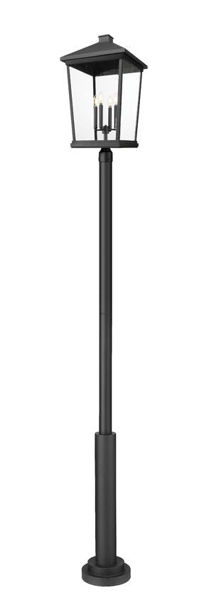 Z-Lite Beacon 568PHXXLR-5010P-BK 4-Light Candelabra Bulb Base Black Aluminum Frame Clear Beveled Glass Shade Outdoor Post Mounted Fixture