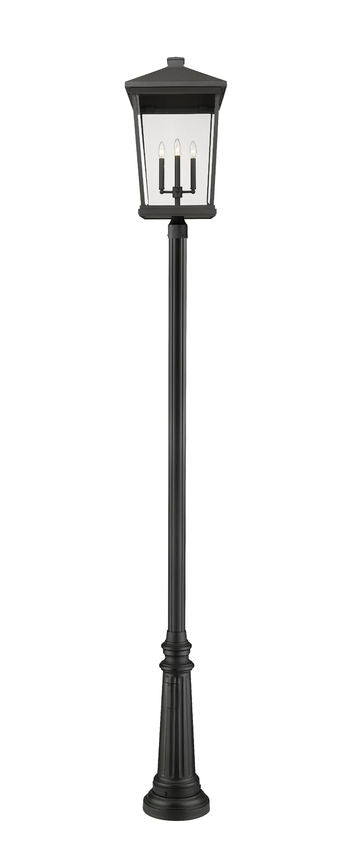 Z-Lite Beacon 568PHXXLR-511P-BK 4-Light Candelabra Bulb Base Black Aluminum Frame Clear Beveled Glass Shade Outdoor Post Mounted Fixture
