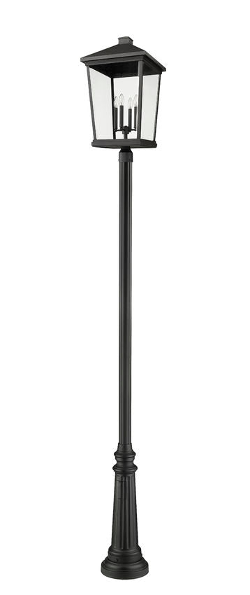 Z-Lite Beacon 568PHXXLR-511P-BK 4-Light Candelabra Bulb Base Black Aluminum Frame Clear Beveled Glass Shade Outdoor Post Mounted Fixture