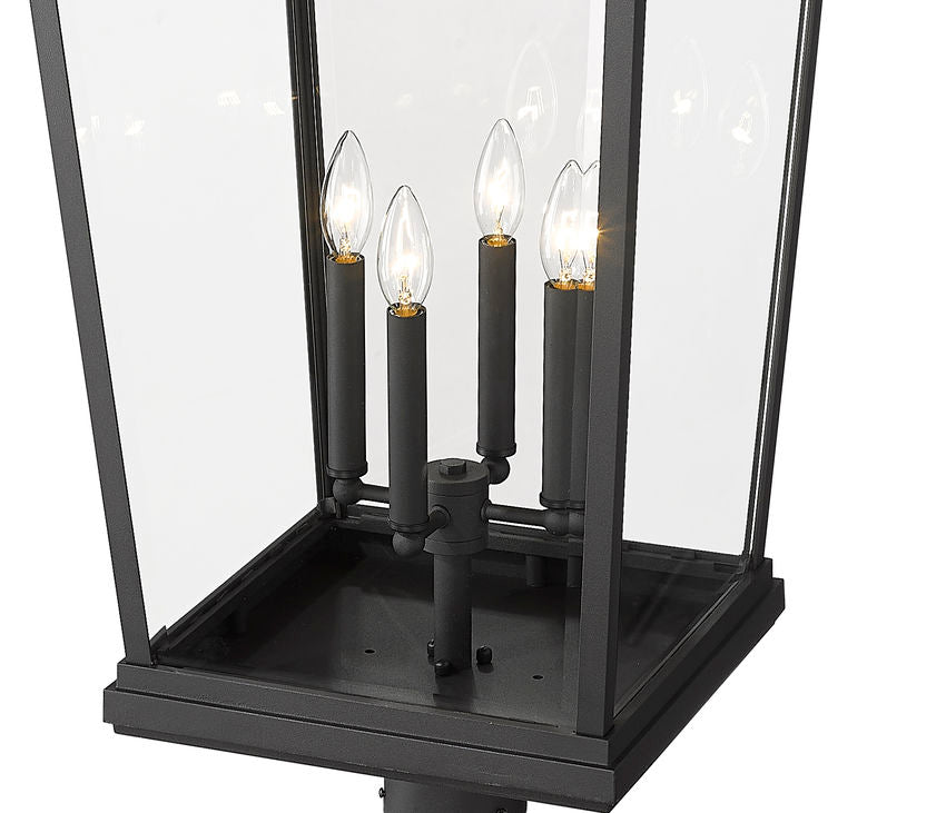 Z-Lite Beacon 568PHXXLR-511P-BK 4-Light Candelabra Bulb Base Black Aluminum Frame Clear Beveled Glass Shade Outdoor Post Mounted Fixture