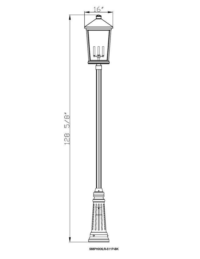 Z-Lite Beacon 568PHXXLR-511P-BK 4-Light Candelabra Bulb Base Black Aluminum Frame Clear Beveled Glass Shade Outdoor Post Mounted Fixture