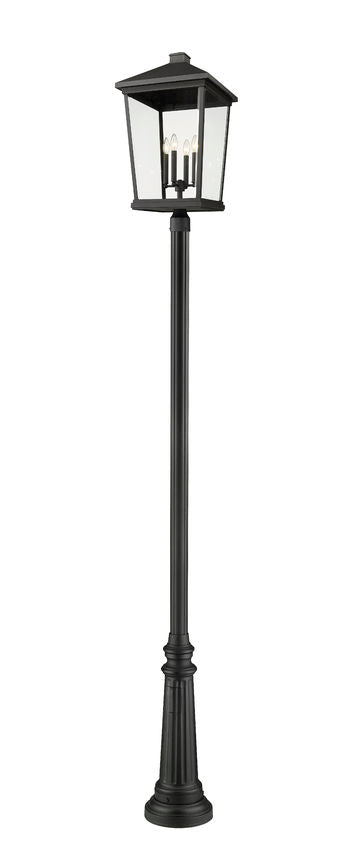 Z-Lite Beacon 568PHXXLR-511P-BK 4-Light Candelabra Bulb Base Black Aluminum Frame Clear Beveled Glass Shade Outdoor Post Mounted Fixture