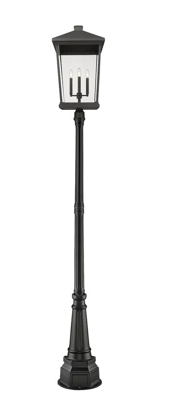 Z-Lite Beacon 568PHXXLR-564P-BK 4-Light Candelabra Black Aluminum Frame Clear Beveled Glass Shade Outdoor Post Mounted Fixture
