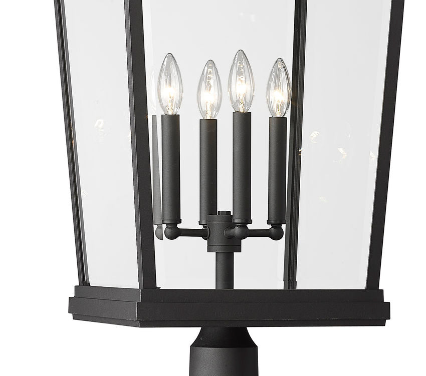 Z-Lite Beacon 568PHXXLR-564P-BK 4-Light Candelabra Black Aluminum Frame Clear Beveled Glass Shade Outdoor Post Mounted Fixture