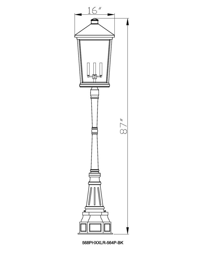 Z-Lite Beacon 568PHXXLR-564P-BK 4-Light Candelabra Black Aluminum Frame Clear Beveled Glass Shade Outdoor Post Mounted Fixture