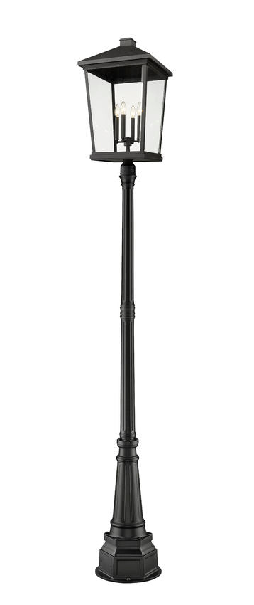 Z-Lite Beacon 568PHXXLR-564P-BK 4-Light Candelabra Black Aluminum Frame Clear Beveled Glass Shade Outdoor Post Mounted Fixture