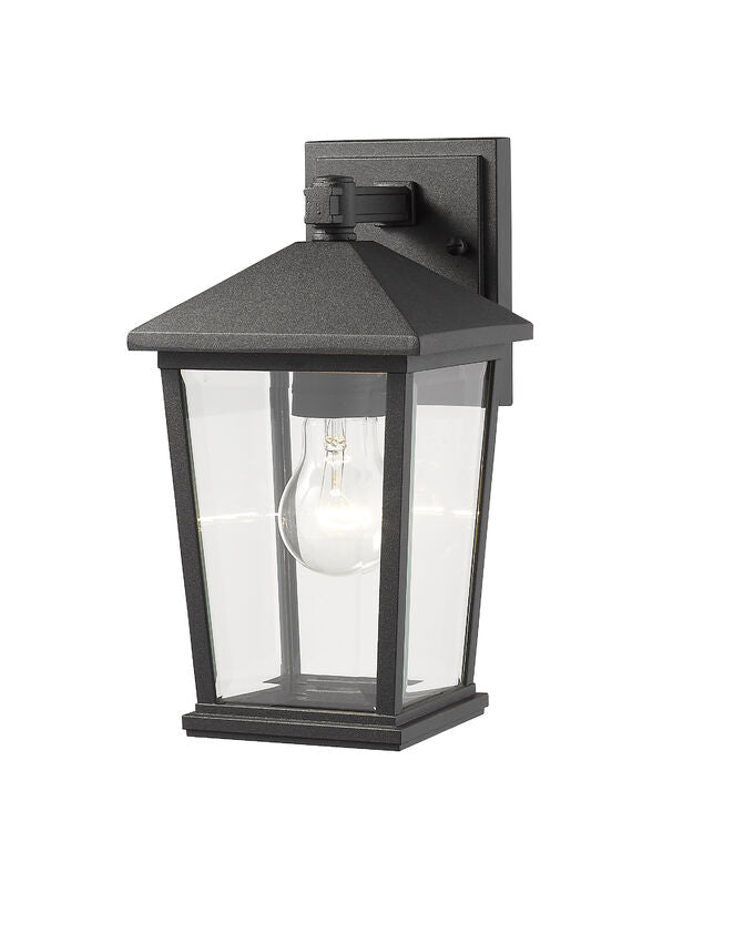 Z-Lite Beacon 7" 1-Light Black Outdoor Wall Sconce With Clear Beveled Glass Shade