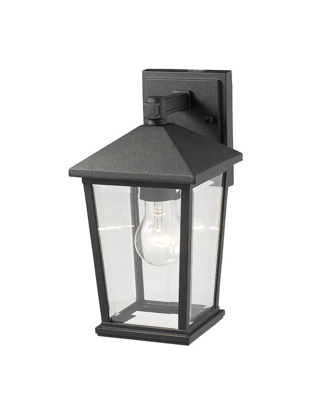 Z-Lite Beacon 7" 1-Light Black Outdoor Wall Sconce With Clear Beveled Glass Shade