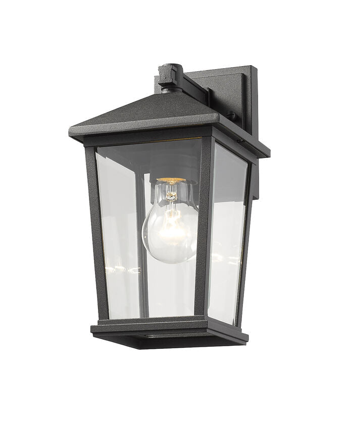 Z-Lite Beacon 7" 1-Light Black Outdoor Wall Sconce With Clear Beveled Glass Shade