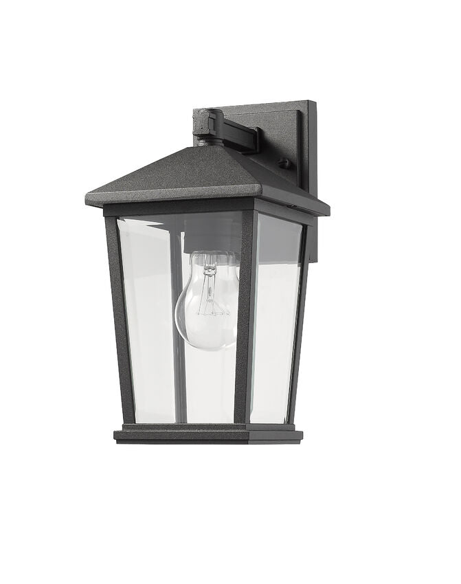 Z-Lite Beacon 7" 1-Light Black Outdoor Wall Sconce With Clear Beveled Glass Shade