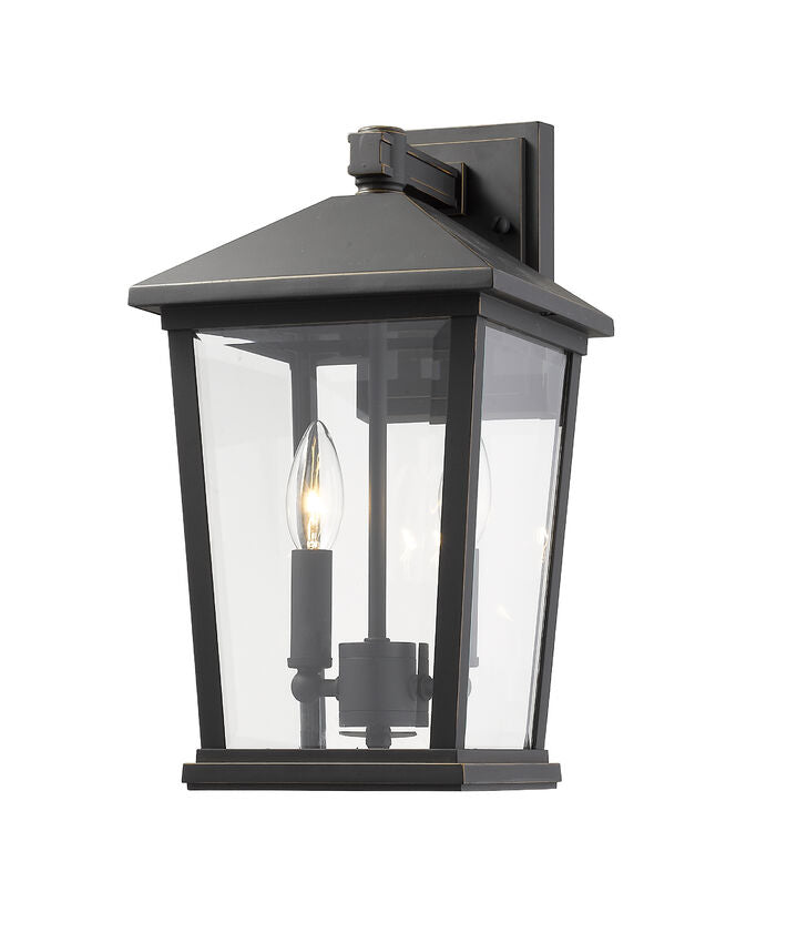 Z-Lite Beacon 8" 2-Light Oil Rubbed Bronze Outdoor Wall Sconce With Clear Beveled Glass Shade