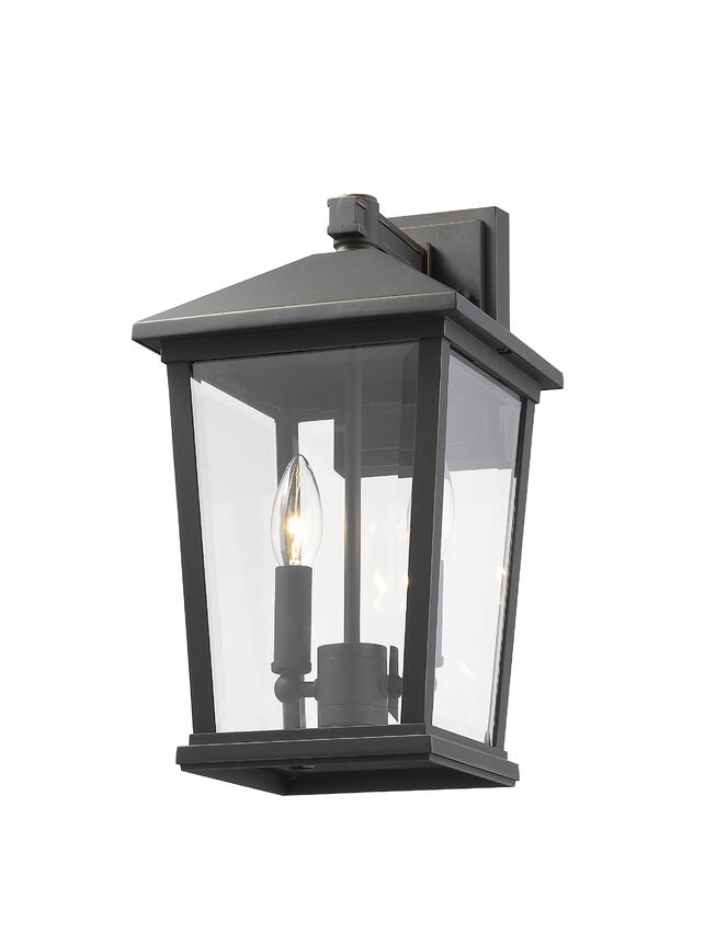 Z-Lite Beacon 8" 2-Light Oil Rubbed Bronze Outdoor Wall Sconce With Clear Beveled Glass Shade