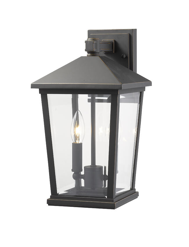 Z-Lite Beacon 8" 2-Light Oil Rubbed Bronze Outdoor Wall Sconce With Clear Beveled Glass Shade
