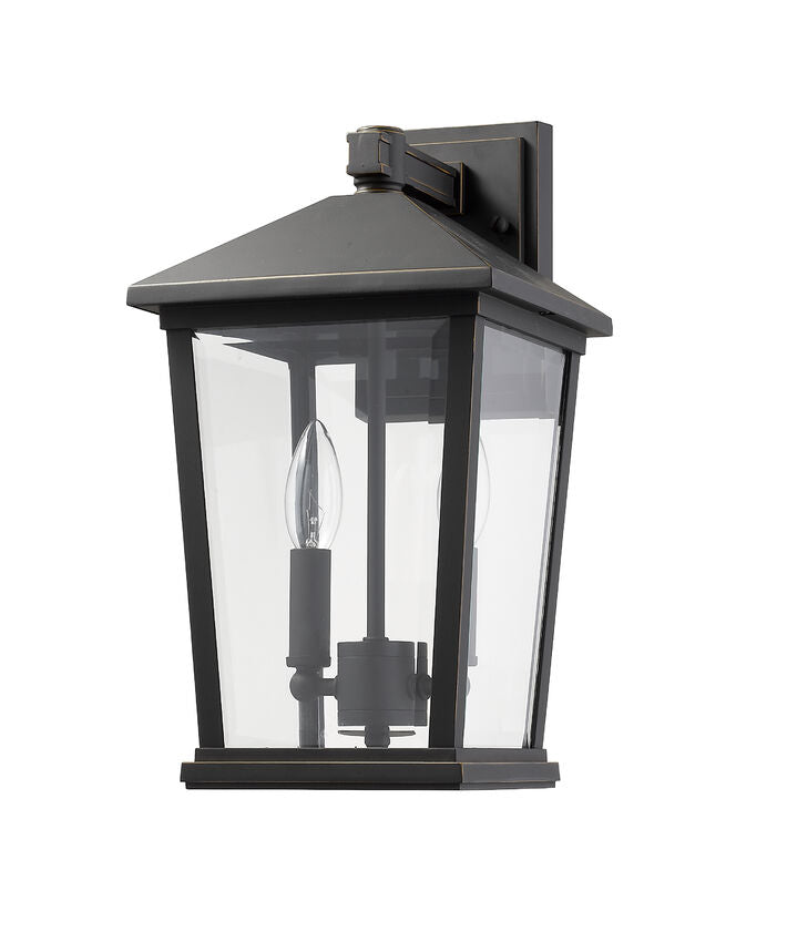 Z-Lite Beacon 8" 2-Light Oil Rubbed Bronze Outdoor Wall Sconce With Clear Beveled Glass Shade