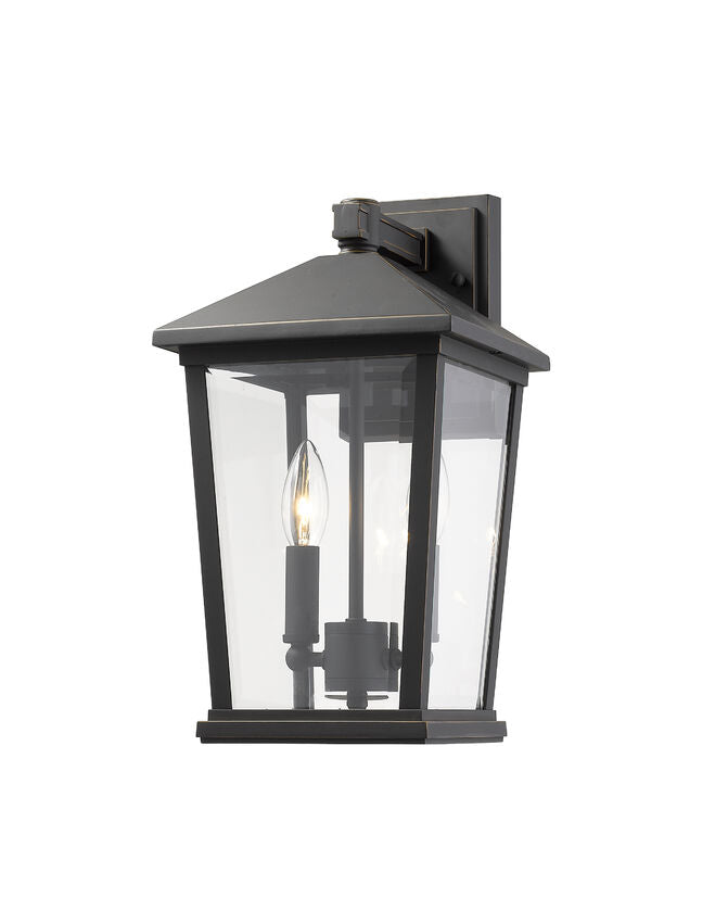 Z-Lite Beacon 8" 2-Light Oil Rubbed Bronze Outdoor Wall Sconce With Clear Beveled Glass Shade