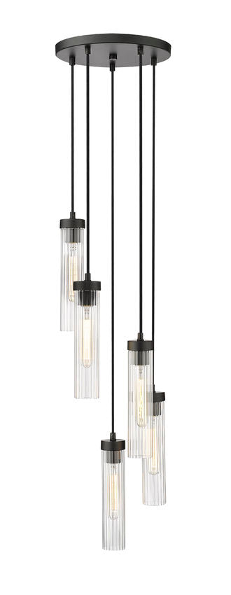 Z-Lite Beau 12" 5-Light Matte Black Steel Clear Glass Shade Chandelier