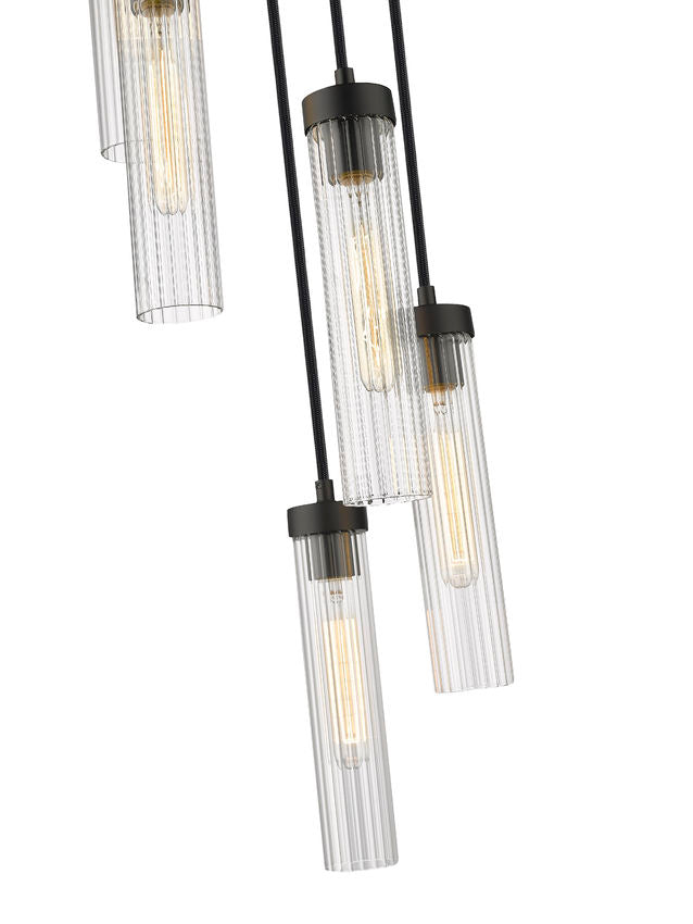 Z-Lite Beau 12" 5-Light Matte Black Steel Clear Glass Shade Chandelier