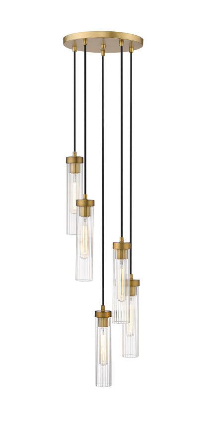 Z-Lite Beau 12" 5-Light Rubbed Brass Steel Clear Glass Shade Chandelier