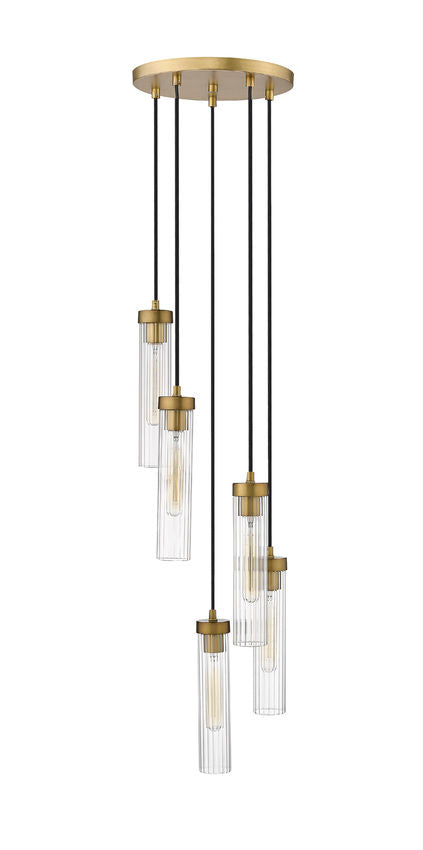 Z-Lite Beau 12" 5-Light Rubbed Brass Steel Clear Glass Shade Chandelier