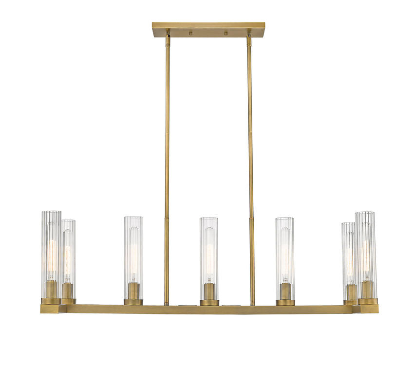 Z-Lite Beau 14" 7-Light Rubbed Brass Island Light With Clear Glass Shade