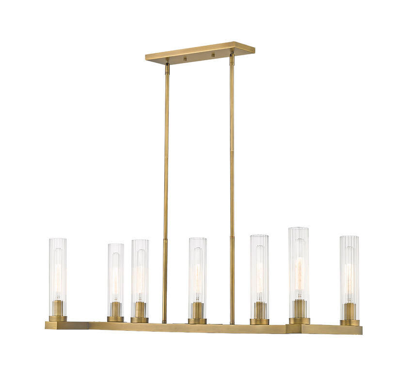 Z-Lite Beau 14" 7-Light Rubbed Brass Island Light With Clear Glass Shade