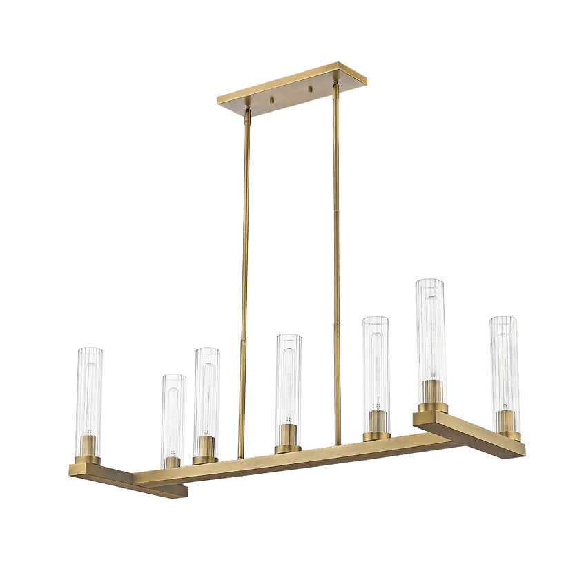 Z-Lite Beau 14" 7-Light Rubbed Brass Island Light With Clear Glass Shade