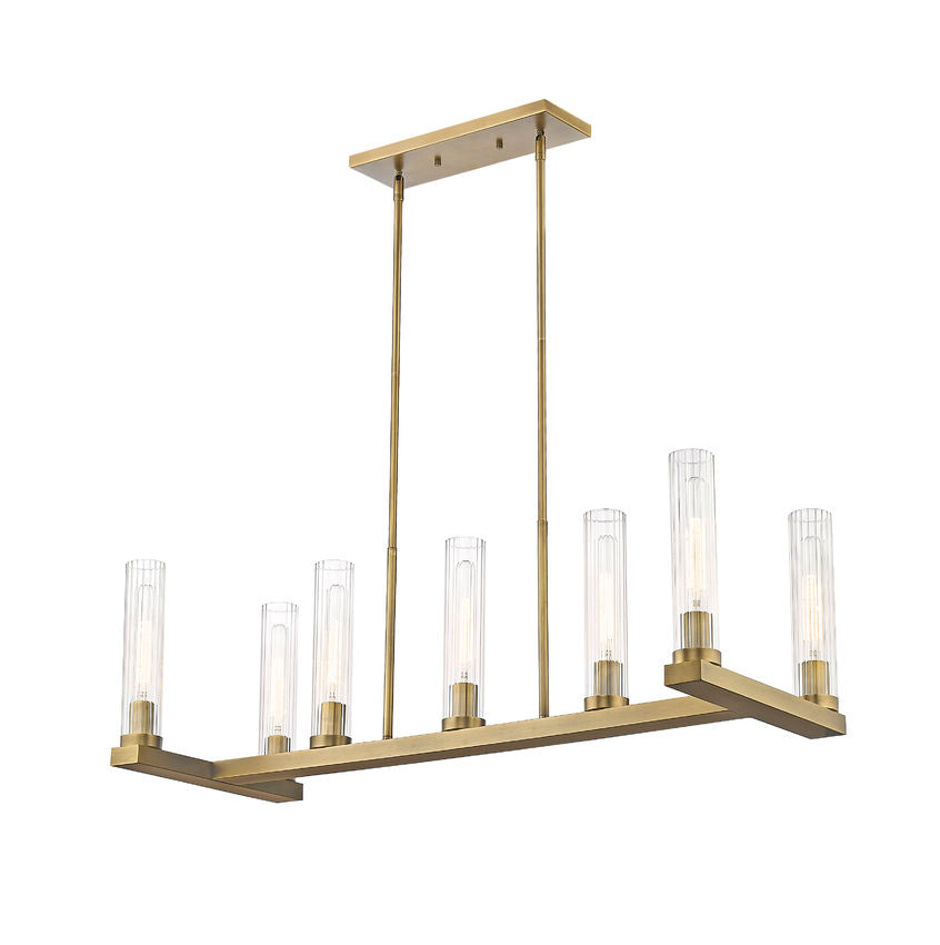 Z-Lite Beau 14" 7-Light Rubbed Brass Island Light With Clear Glass Shade