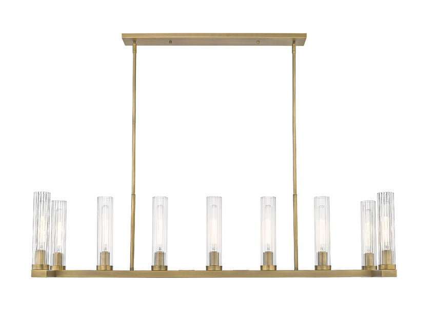 Z-Lite Beau 14" 9-Light Rubbed Brass Island Light With Clear Glass Shade