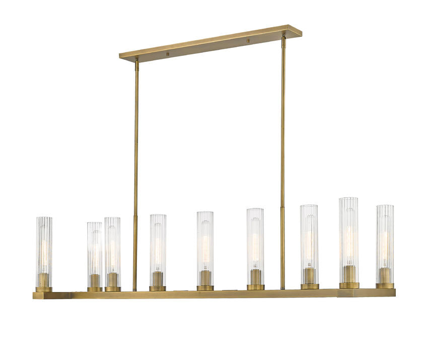 Z-Lite Beau 14" 9-Light Rubbed Brass Island Light With Clear Glass Shade