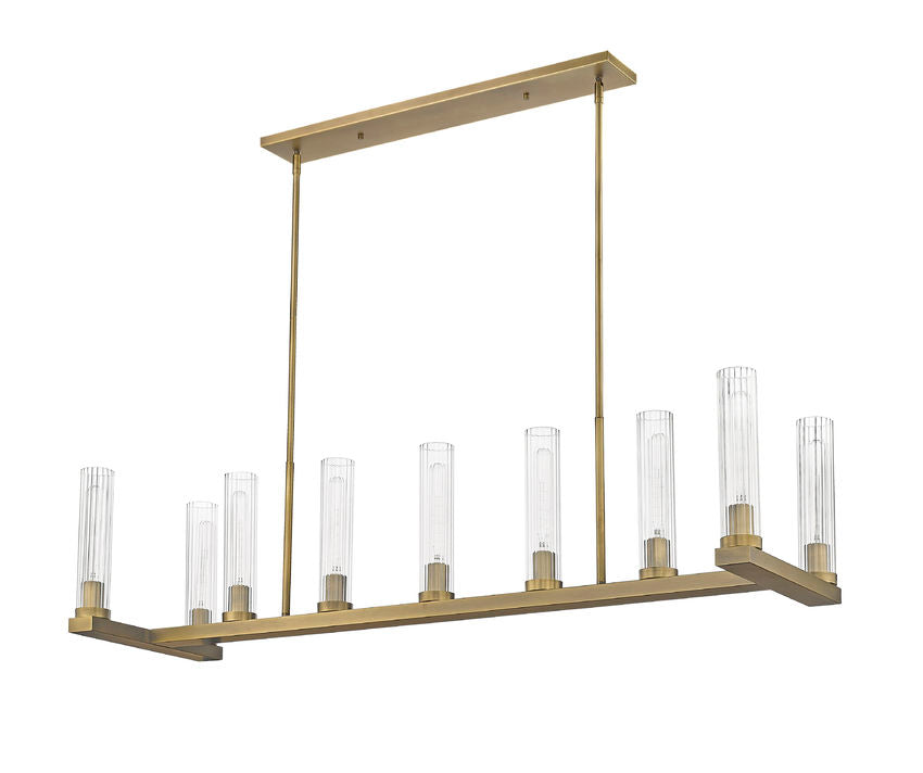 Z-Lite Beau 14" 9-Light Rubbed Brass Island Light With Clear Glass Shade