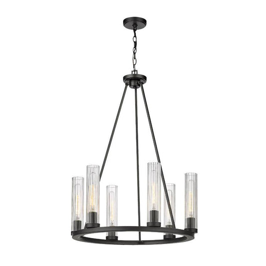 Z-Lite Beau 26" 6-Light Bronze Round Chandelier With Clear Glass Shade