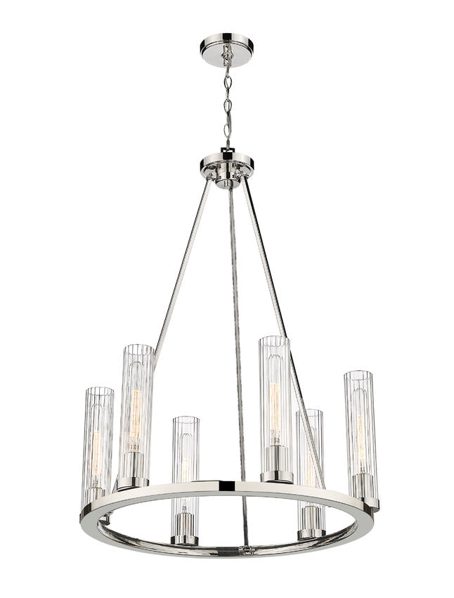 Z-Lite Beau 26" 6-Light Polished Nickel Round Chandelier With Clear Glass Shade