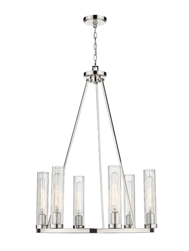 Z-Lite Beau 26" 6-Light Polished Nickel Round Chandelier With Clear Glass Shade