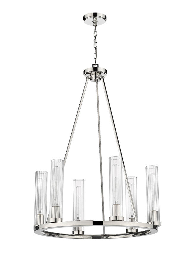 Z-Lite Beau 26" 6-Light Polished Nickel Round Chandelier With Clear Glass Shade