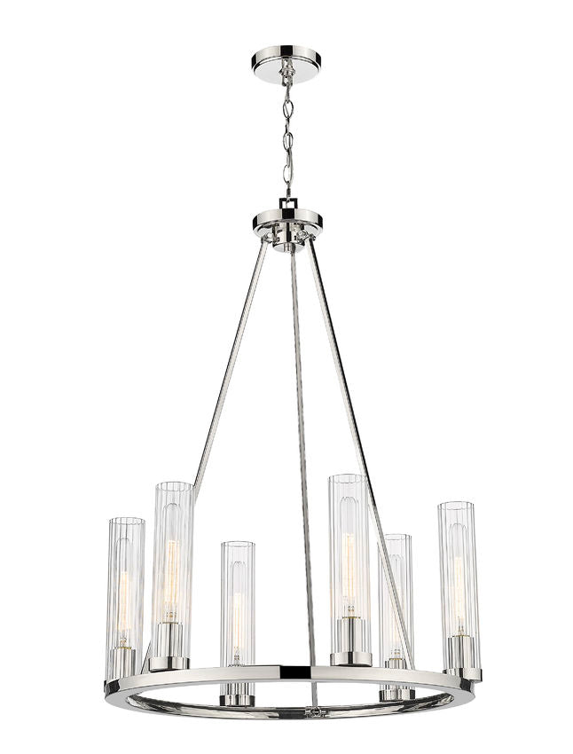 Z-Lite Beau 26" 6-Light Polished Nickel Round Chandelier With Clear Glass Shade